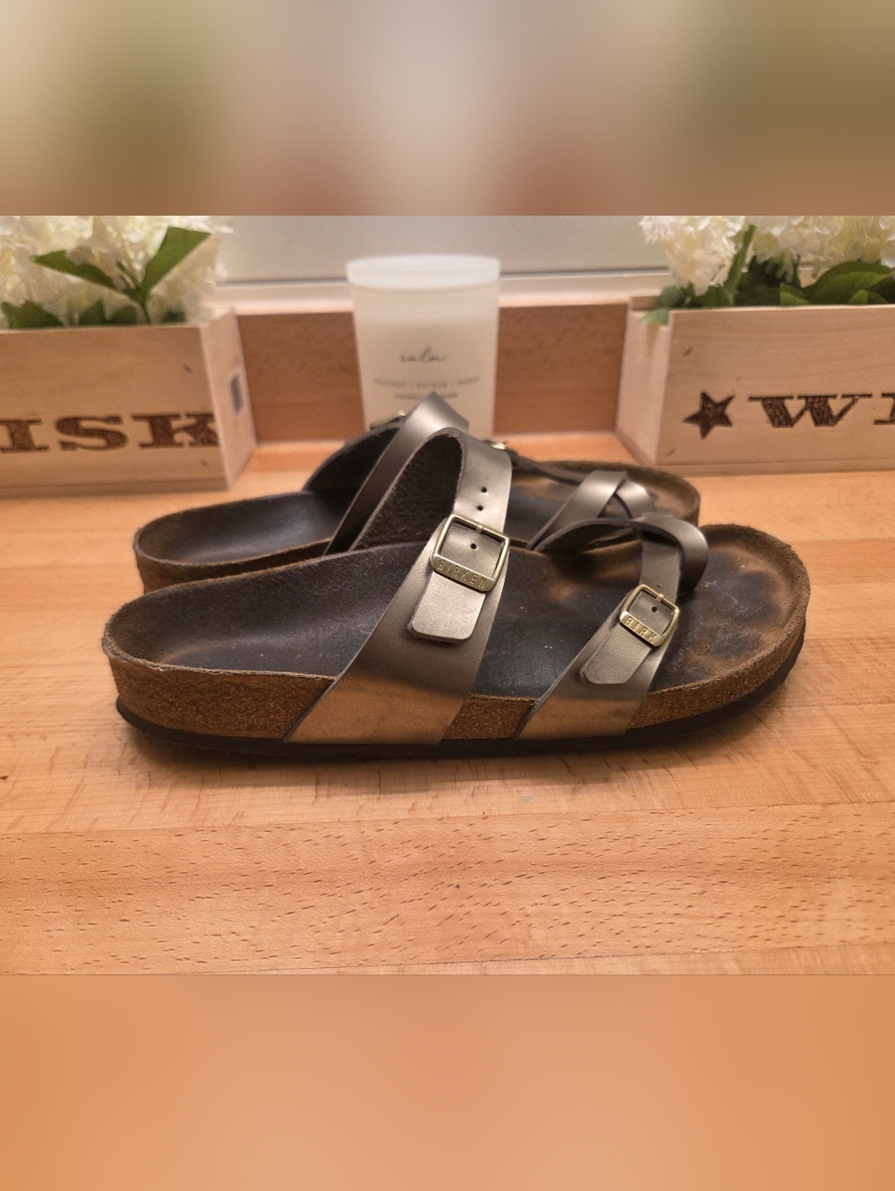 Birkenstock Mayari Sandals Metallic Bronze Birko-Flor Women's Size 41